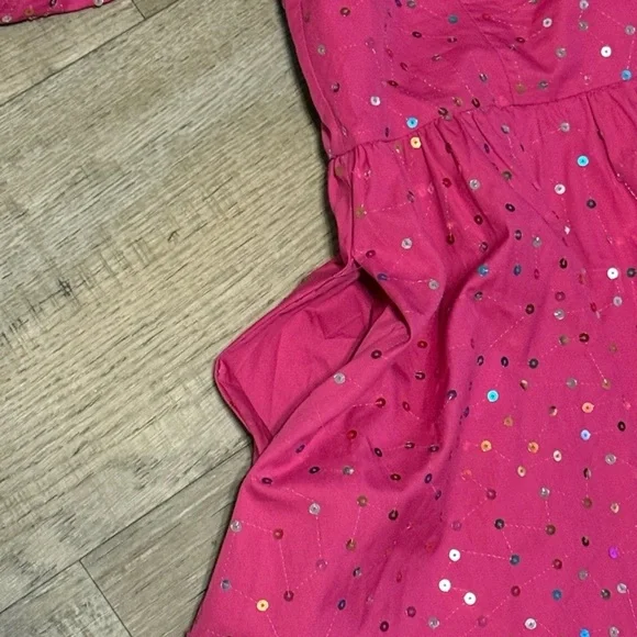 Pink Sequin Puff Sleeve Dress - Picture 3 of 10